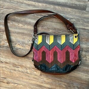Fossil Pink and Yellow leather Shoulder Bag